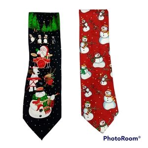 2 Hallmark Holiday Christmas Ties Santa Snowman Snowflakes Neckties